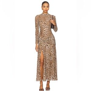 NWT Bardot Lea Printed Mesh Midi Dress in Brown Leopard